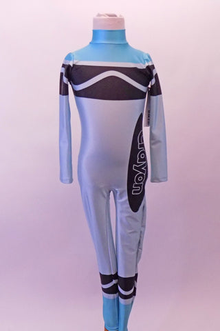 Blue High Collared, Long-Sleeved Full Unitard. For Sale