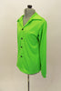 Lime green stretch shirt has black button closure, cuffs and collar. Simple and can be used for a variety of styles when paired with pants. Side