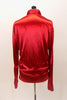 Red stretch sateen shirt is tapered in cut and is more fitted than  a typical ballet shirt.  The front had snap closure, cuffs and mandarin style collar. Has attached briefs with snap closure. Back