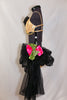 Gold metallic bra and shorts with side pouf of pink,black and leopard print. Comes with stiff crinoline, marabou trimmed, hot pink removable collar. side