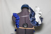 Double layered blue/silver wave skirt, hugs the hips/waist, by Velcro band.Bra has blue satin ruffles,covered with AB crystals and shoulder piece mimics skirt, back