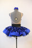 Blue tap costume / dress glitters with jumbo sequined fabric over crinoline underlay, back