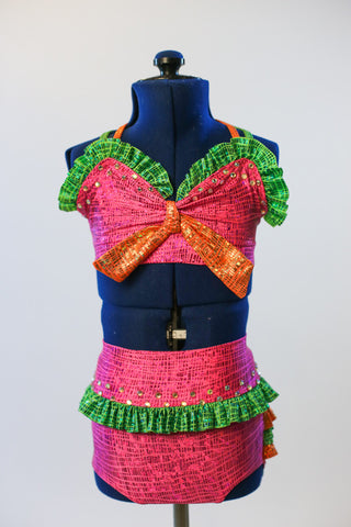 jazz two piece bikini hot pink ruffled front