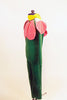 Disney Inspired child's one piece velvet flower costume zips fully up into a yellow hood and has large pink petals. Side