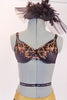 Black Marciano bra with gold sequin detail in accompanied by black & gold shorts and a fitted stretch blazer. Has matching vintage hair accessory. Bra Front zoom