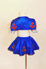 Sailor themed costume has white half top with blue collar, red  anchor motif & red crystals. Come with a blue skirt with white petticoat & white sailor hat . Back