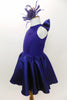 Violet blue, fully lined Lycra, keyhole back leotard dress with bow accent has stretch sateen full skirt with crisp tulle petticoat and matching hair accessory. Side