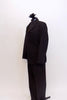 Black, fully lined Italian 2-piece suit has  button front blazer. It comes with a gold halter full stretch top and matching black hair accessory. Side