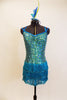 Sequined turquoise and green leotard has turquoise fringe skirt. Has a low back and double cross straps. Comes with feathered flapper headband  (NEW- never been worn) (4 available) Front