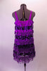 Flapper style tank dress makes a big pop with layered stripes of purple sequin and purple fringe, Comes with a purple floral hair accessory. Front