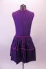 Purple knee-length traditional dress has a magenta band accents at the binding and gathered full skirt. The fully lined dress falls nicely as it moves. Back