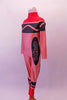 Red high halter collared long-sleeved full unitard has all the markings of a life sized-crayon. Side