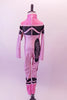 Pink high halter collared, long-sleeved full unitard Has all the markings of a life sized-crayon . Back
