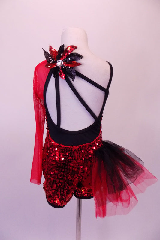 Deep Red Unitard Kaskade, Black & Red Sequined, Short, Bustled Unitard, For Sale – Once ...