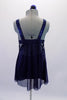 Navy blue empire cut baby-doll dress had a sequined bust and flowing knee-length chiffon shirt. The dress has an attached brief and comes with a floral hair accessory. Back