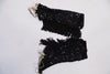 Black sequined pull-on boots/socks with elastic reinforced bottom and fringed sides.   