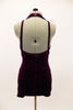 Sleek design maroon sparkle velvet short unitard choker collar and low open back. Comes with matching hair accessory. Great for acro or contemporary routine. Back