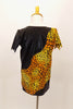 Caveman inspired cheetah print on black is a stretch fabric with jagged sleeves. Back