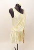 Ivory single shoulder, lined leotard  comes with, ivory satin toga style cover that has peplum, corded tassel belt & crystal accent broach. Has hair accessory. Right side
