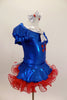 Blue pouf sleeve leotard has silver naval collar & red star.s Has matching skirt with anchor motif, silver bow,ruffled red petticoat, gloves, socks & hair bows. Right side