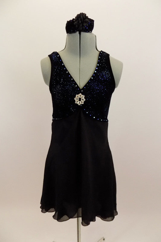Late Last Night, Black and Navy Lyrical Dress, For Sale. Front