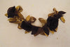 Brown ribbon-rose trim & gold leaves hair accessory