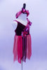 Empire waist dress has burgundy velvet base with organza floral ribbon, crystaled straps & skirt of alternating rose-pink-mauve mesh. Has matching hair band. Right side