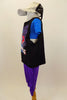 Peace-Heart-Dance off-the-shoulder tank top covers blue sequin half-top & compliments the purple cuffed pants. Includes silver sequin  hat, blue mitts & hair ties.  Left side