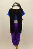 Peace-Heart-Dance off-the-shoulder tank top covers blue sequin half-top & compliments the purple cuffed pants. Includes silver sequin  hat, blue mitts & hair ties. Back