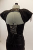 Black pleather high waisted short has matching half top. Bodice has leather weave insert & shoulders are cringle lace with chain accents & lace-up corset back. Back zoom