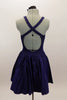 Navy, halter leotard dress has cross straps and low back. Wide waistband separates the bust area & skirt with tulle underlay. Comes with rose hair accessory. Back