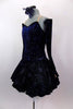 Blue sparkle velvet camisole dress has nude straps & lace-up corset back. Skirt has layers of white tulle petticoat. Comes with long gauntlets & hair accessory. Left side