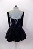 Blue sparkle velvet camisole dress has nude straps & lace-up corset back. Skirt has layers of white tulle petticoat. Comes with long gauntlets & hair accessory. Back