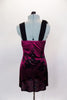 Silk magenta baby-doll dress has  black flower pattern with crystals.  Has wide straps with chiffon roses on shoulder. Comes with black shorts & hair accessory. Back