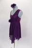 Purple leotard dress has stretch mesh overlay & sequin spandex camisole bodice with stretch mesh cross overlay & rose accent. Comes with rose hair accessory. Left side