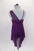 Purple leotard dress has stretch mesh overlay & sequin spandex camisole bodice with stretch mesh cross overlay & rose accent. Comes with rose hair accessory. Back