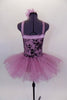 Pale mauve tutu dress has crystal tulle skirt attached to a mauve sateen bodice with wrap halter neck & plum velvet floral design. Comes with floral hair accessory. Back