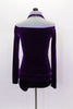 Open shoulder purple long sleeved top has sparkle halter tie neck & hand painted swirls on the bust. Comes with matching black velvet shorts & hair accessory. Back