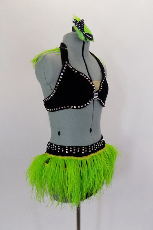 Bahia Girl, Black Velvet & Green Ostrich Feather Costume, For Sale