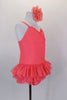 Coral, camisole leotard dress has pinch front and layers of soft muslin for the skirt. Comes with matching hair accessory. Side