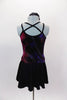 Shades of reds and burgundy with silver glitter patches is the base of this camisole, cross back top. The bottom is black briefs with black skirt. Comes with hair accessory. Back