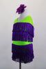Layers of purple fringe spice up the lime green halter collar and shorts of this sassy two piece costume . Comes with purple floral hair accessory. Side