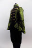 Two piece costume comes with an eclectic military gold button & band style torso on a green & black print, high collar peplum coat. Comes with black harem pant. Side