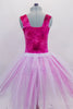 Fuchsia pink & white romantic tutu has crushed velvet sweetheart bodice with wide shoulder straps & white lace applique accents. Skirt is layers of white tulle. Back