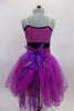 Magenta purple embroidered & sequin lace romantic tutu has skirt with crystal tulle overlay on purple/fuchsia mesh. Skirt has large purple flower at back. Back
