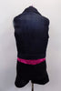 Short unitard has hot pink sequined camisole bodice and black shorts. The costume comes with a denim vest and hair accessory. Back