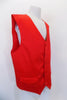 Red five-button cotton/polyester slim cut “Urban” vest has faux flap pockets at front. The red satiny back has an adjustable waist buckle. Side