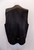 Black, four-button, “Gigliano” European design vest has faux, square flap pocket accents & darted seams at front. Black satiny back has an adjustable buckle. Back