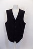 Navy five-button, vest has a slim cut European styling with full darted side seams, Has a black satiny back with darted seams and adjustable waist. Front