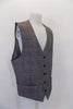 Tartan earthtone 5-button,“URBAN” slim-fit vest has darted seams, horizontal slit pockets & breast pocket accents at front. Grey back has adjustable buttons. Back